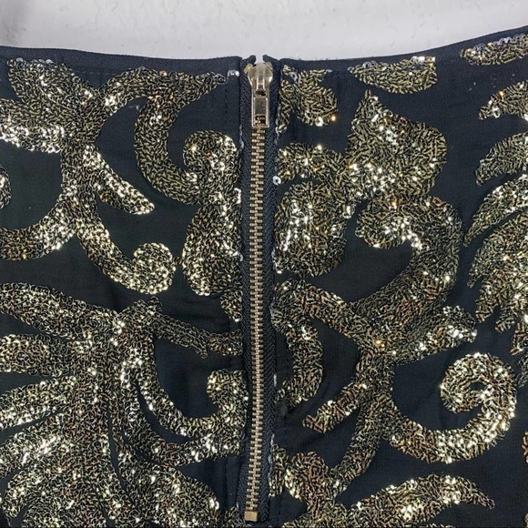 MIAMI Black & Gold Sequin Baroque Pattern Mini Skirt - Picture 7 of 11
